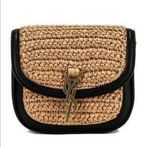 Saint Laurent Kaia raffia crochet with leather black trim